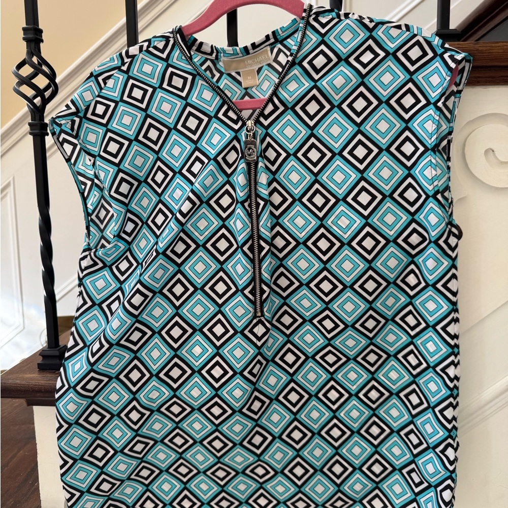 Michael Kors Turquoise and Black Geometric Blouse